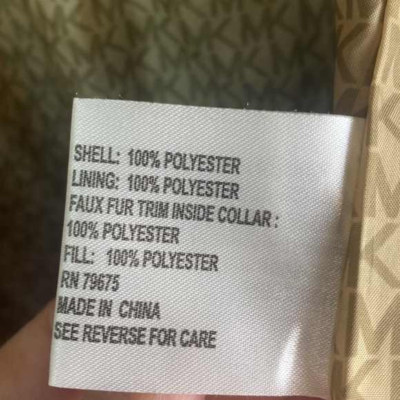 Michael Kors Quilted Jacket Faux Fur Sherpa Collar Olive Green Gold Lightweight - Picture 11 of 13